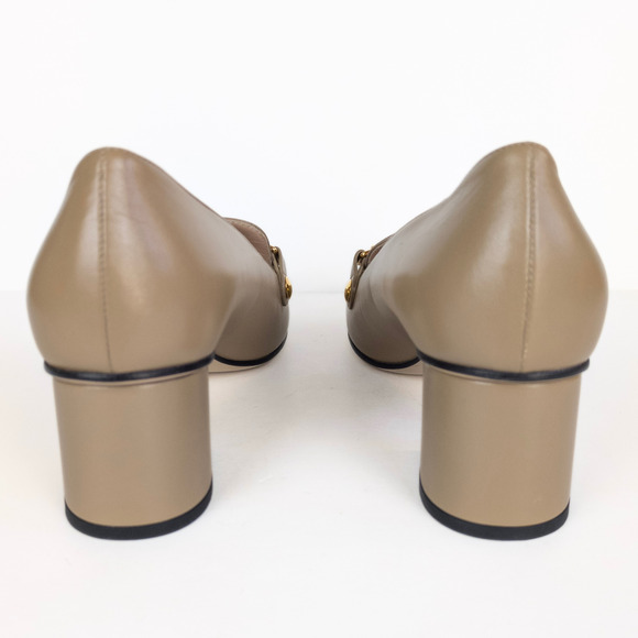 GUCCI Sylvie Loafer Pumps Tan Leather Mid-Heel Chain Web Stripe Women's EU 40 - Picture 5 of 12